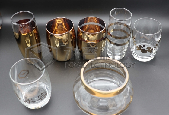 2 جوانب طلاء الذهب على الأواني الزجاجية مع آلة طلاء أيون بورسلين وطلاء الذهب والفضة مع أنماط