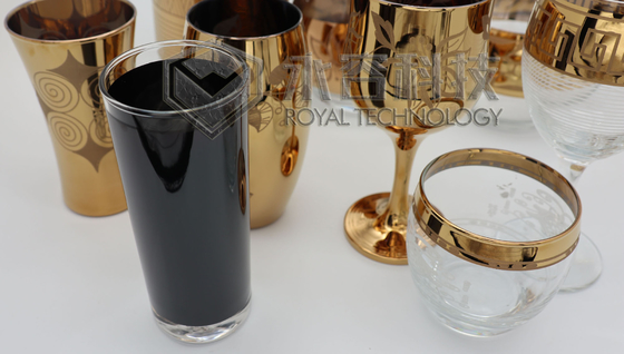 طلاء الذهب PVD للأواني الزجاجية ، طلاء الذهب PVD من الجانبين على المنتجات الزجاجية