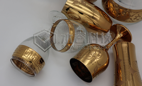 طلاء الذهب PVD للأواني الزجاجية ، طلاء الذهب PVD من الجانبين على المنتجات الزجاجية