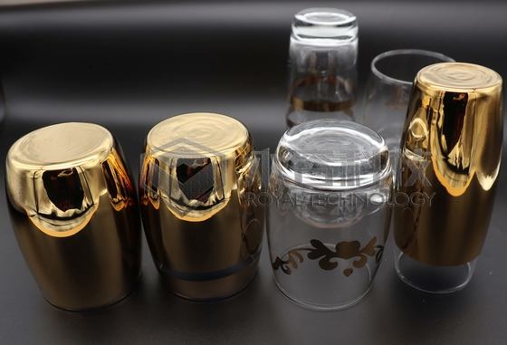 2 جوانب طلاء الذهب على الأواني الزجاجية مع آلة طلاء أيون بورسلين وطلاء الذهب والفضة مع أنماط